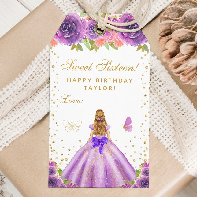Etiqueta Para Presente Purple Floral Blonde Hair Princess Sweet (Criador carregado)