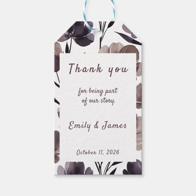Etiqueta Para Presente Purple Floral Botanical Wedding (Frente)