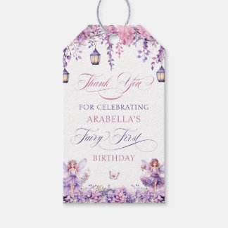 Etiqueta Para Presente Purple Floral Fairy First Birthday Thank You