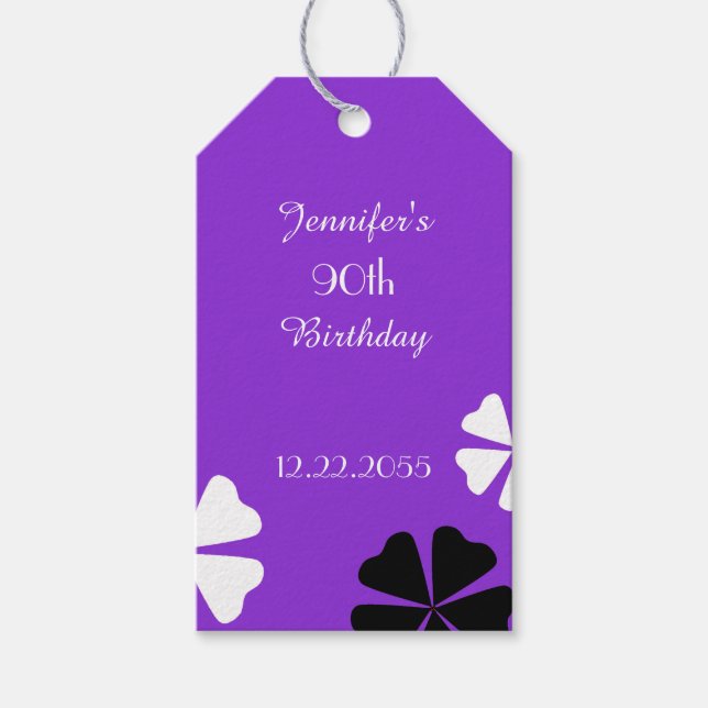 Etiqueta Para Presente Purple Floral Obrigado, Nome, 2 Lados (Frente)