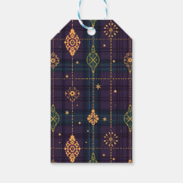 ETIQUETA PARA PRESENTE PURPLE GREEN GOLD CHRISTMAS PLAID PATTERN