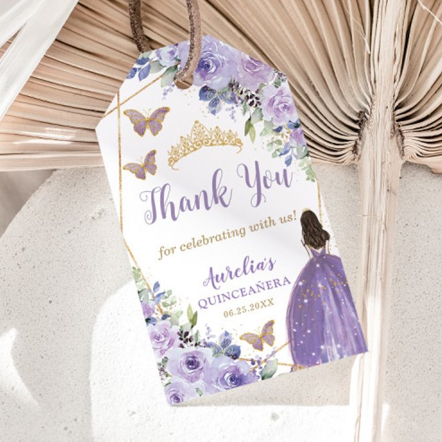 Etiqueta Para Presente Purple Lilac Floral Princesa Butterfly Quinceañera (Criador carregado)