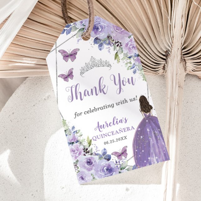Etiqueta Para Presente Purple Lilac Floral Princesa Butterfly Quinceañera (Criador carregado)