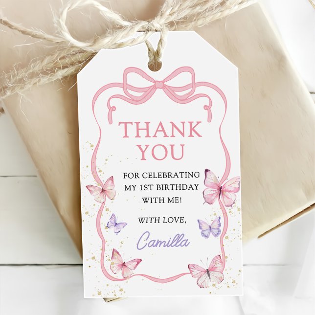Etiqueta Para Presente Purple Pink Bow Butterfly Girl Birthday Party (Criador carregado)