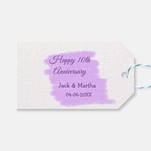 Etiqueta Para Presente Púrpura aquarela esplaquecer o 10º aniversário mod (Frente (horizontal))