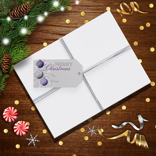 Etiqueta Para Presente Púrpura e Prata Natal Festivo (Criador carregado)