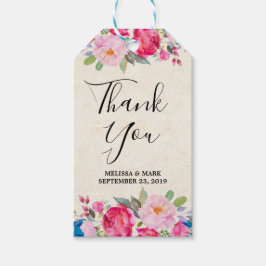 Etiqueta Para Presente Quadro de Flores Rosa e Azul Fancy Obrigado