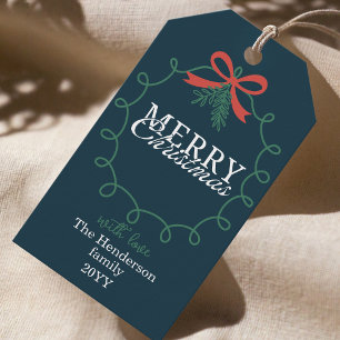 Etiqueta Para Presente Quadro desenhado à mão azul-teal "Feliz Natal"