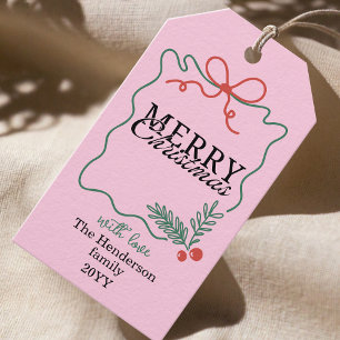Etiqueta Para Presente Quadro moderno desenhado à mão rosa Feliz Natal 