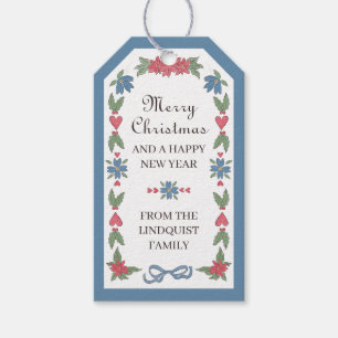 Etiqueta Para Presente Quadro Nórdico Azul Vermelho Feliz Natal