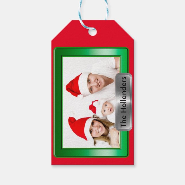 Etiqueta Para Presente Quadro Verde com Fotografia e Texto (Frente)