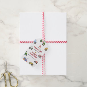 Etiqueta Para Presente Qualquer idade de aniversário do Watercolor trator
