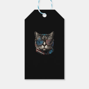 Etiqueta Para Presente Quarto 4 de julho Cat American Flag America Patri