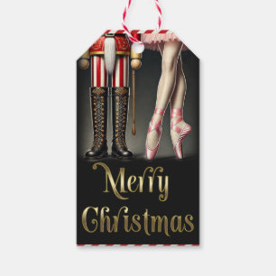 Etiqueta Para Presente Quebra-Nozes & Bailarina Preto Dourado Feliz Natal