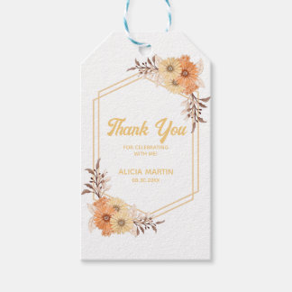 Etiqueta Para Presente Queda Laranja Flor Dourado Branco Obrigado