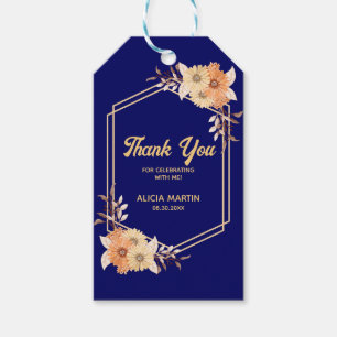 Etiqueta Para Presente Queda Laranja Flor Dourado Marinho Azul Obrigado