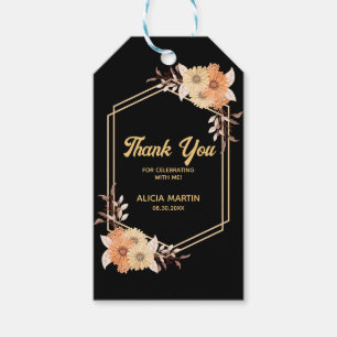 Etiqueta Para Presente Queda Laranja Flor Dourado Preto Obrigado