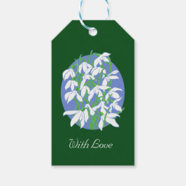 Etiqueta Para Presente Quedas de neve no fundo de oval azul suave em verd