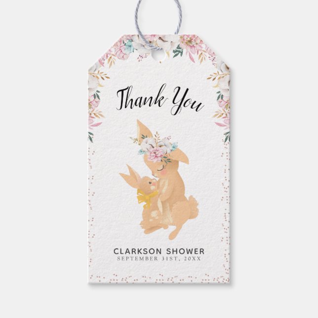 Etiqueta Para Presente Querida Mamãe e Bebê Bunnies Obrigado (Frente)