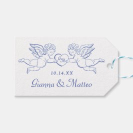 Etiqueta Para Presente Querubins Segurando Coração Casal Cupidos Iniciais