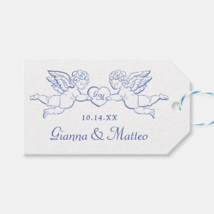 Etiqueta Para Presente Querubins Segurando Coração Casal Cupidos Iniciais
