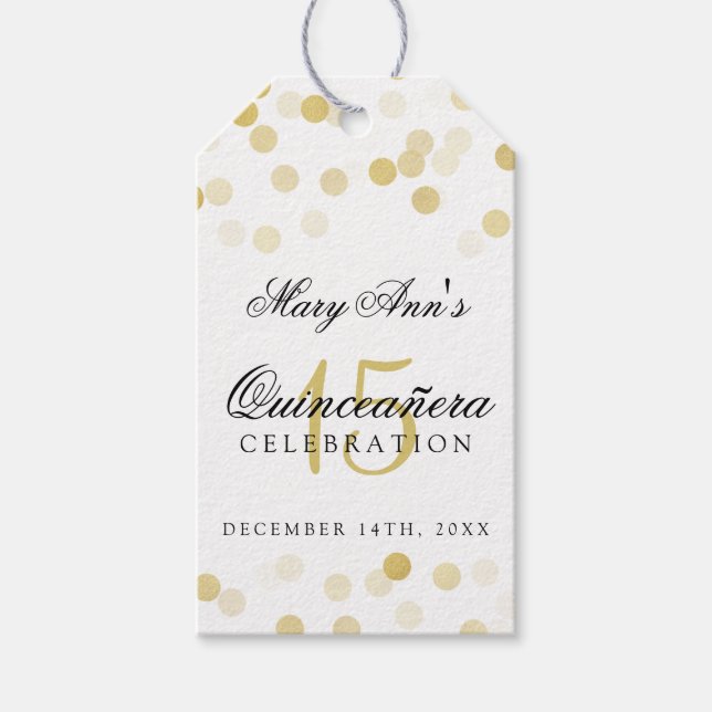 Etiqueta Para Presente Quinceanera 15 Birthday Gold Foil Lights (Frente)