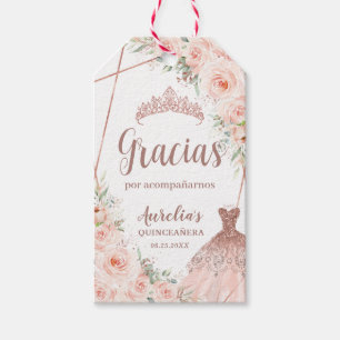 Etiqueta Para Presente Quinceañera Blush Rosa Floral Dourado Aniversário