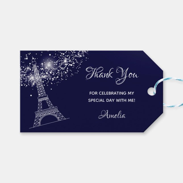 Etiqueta Para Presente Quinceañera Eiffel Tower Starry Night (Frente (horizontal))