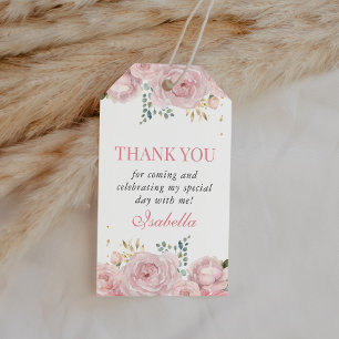 Etiqueta Para Presente Quinceanera Floral Cor-De-Rosa Esbranquiçada Obrig