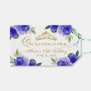 Etiqueta Para Presente Quinceanera Floral Real Azul