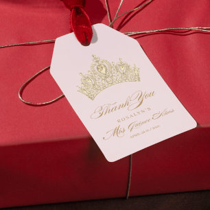 Etiqueta Para Presente Quinceanera rosa Elegante Dourada Tiara