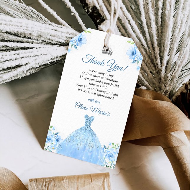 Etiqueta Para Presente Quinceanera Silver Blue Floral (Criador carregado)