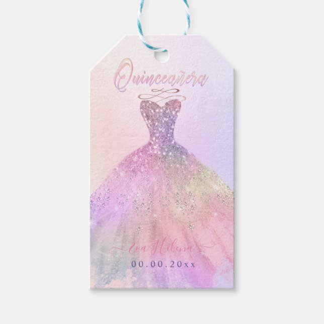 Etiqueta Para Presente Quinceañera, Sparkle Gown, Pastel Cotton Candy (Frente)