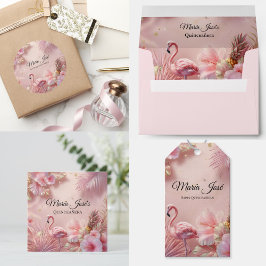 Etiqueta Para Presente Quinze Anos Flamingo Tropical, personalizado