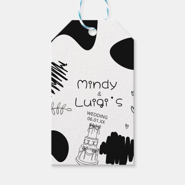 Etiqueta Para Presente Quirky Doodle Shapes Script Wedding (Frente)