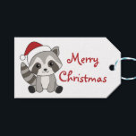 Etiqueta Para Presente Raccoon Christmas Snow Winter Raccoons Hat<br><div class="desc">O racon a suavidade com luzes de fada. Animais engraçados com presentes e neve até as férias. Também é engraçado para o Natal em julho. Os guaxinins são animais doces e perfeitos para o Natal.</div>