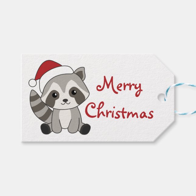 Etiqueta Para Presente Raccoon Christmas Snow Winter Raccoons Hat (Frente (horizontal))