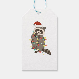 Etiqueta Para Presente Raccoon Felry Christmas Lights Santa Hat Xmas Snow