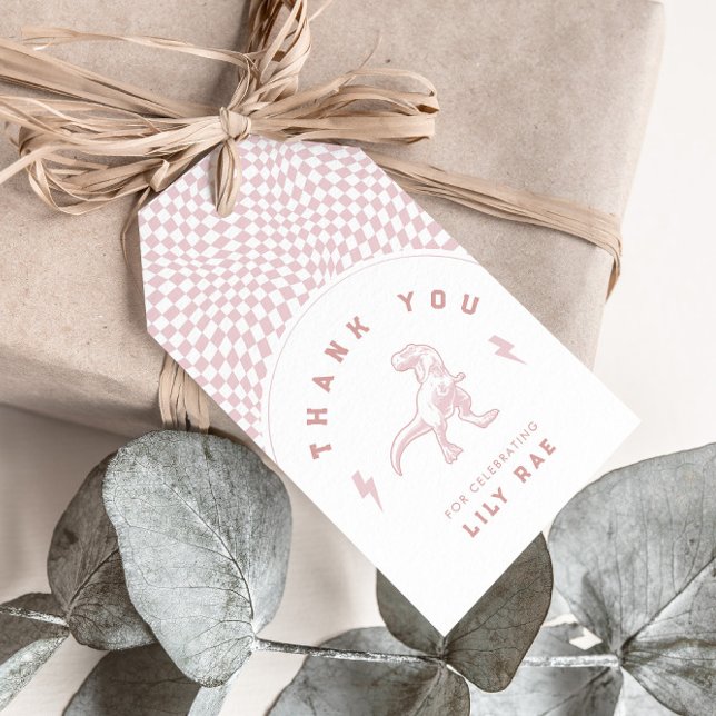 Etiqueta Para Presente Rad Dinosaur Três Raparigas Rex Rosa, Aniversário (Criador carregado)