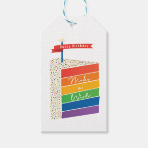 Etiqueta Para Presente Rainbow Cake Happy Birday faz um desejo