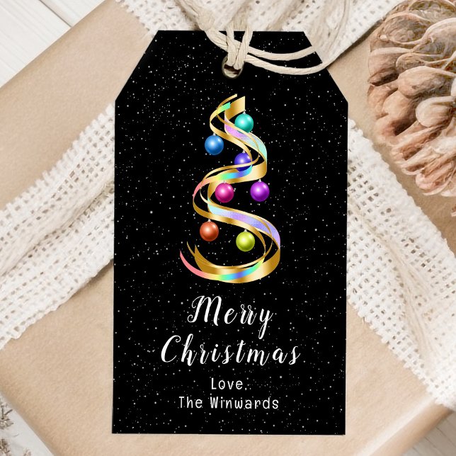 Etiqueta Para Presente Rainbow e Black Ornaments Feliz Natal (Criador carregado)