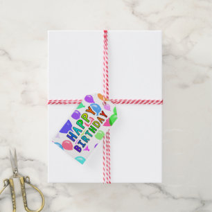 Etiqueta Para Presente Rainbow Happy Birthday Balões Multicoloridos