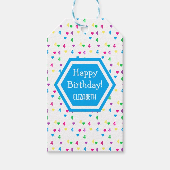 Etiqueta Para Presente Rainbow Hearts 4º aniversário (Frente)