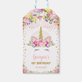 Etiqueta Para Presente Rainbow Unicorn Floral Rosa Dourado Confetti Favor