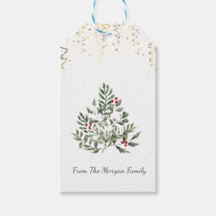 Etiqueta Para Presente Ramificações da Árvore do Pinho de Aquarela Confet