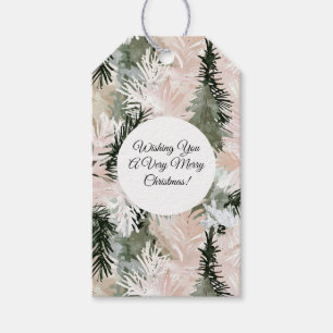 Etiqueta Para Presente Ramificações de Árvore de Natal Verde Cor-de-Rosa-