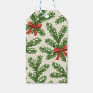Etiqueta Para Presente Ramo de abeto de Natal estilo vintage e fita verme