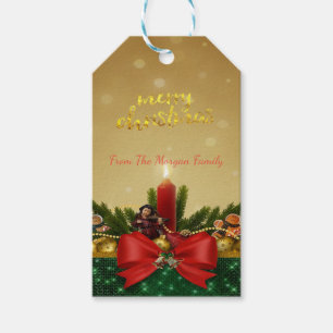 Etiqueta Para Presente Ramos de Pinheiro,Laço Vermelho,Vela,Feliz Natal