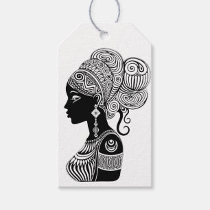 Etiqueta Para Presente Rapariga africana Retrato Tribal Tatuagem