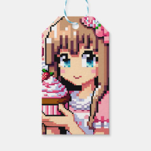 Etiqueta Para Presente Rapariga de aniversário rosa da Pixel Art